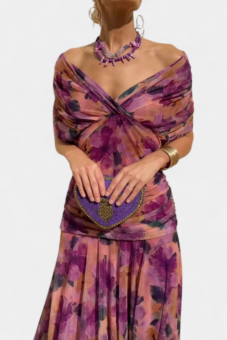 Luna | Lange jurk met bloemenprint en V-halslijn