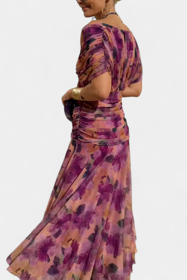Luna | Lange jurk met bloemenprint en V-halslijn
