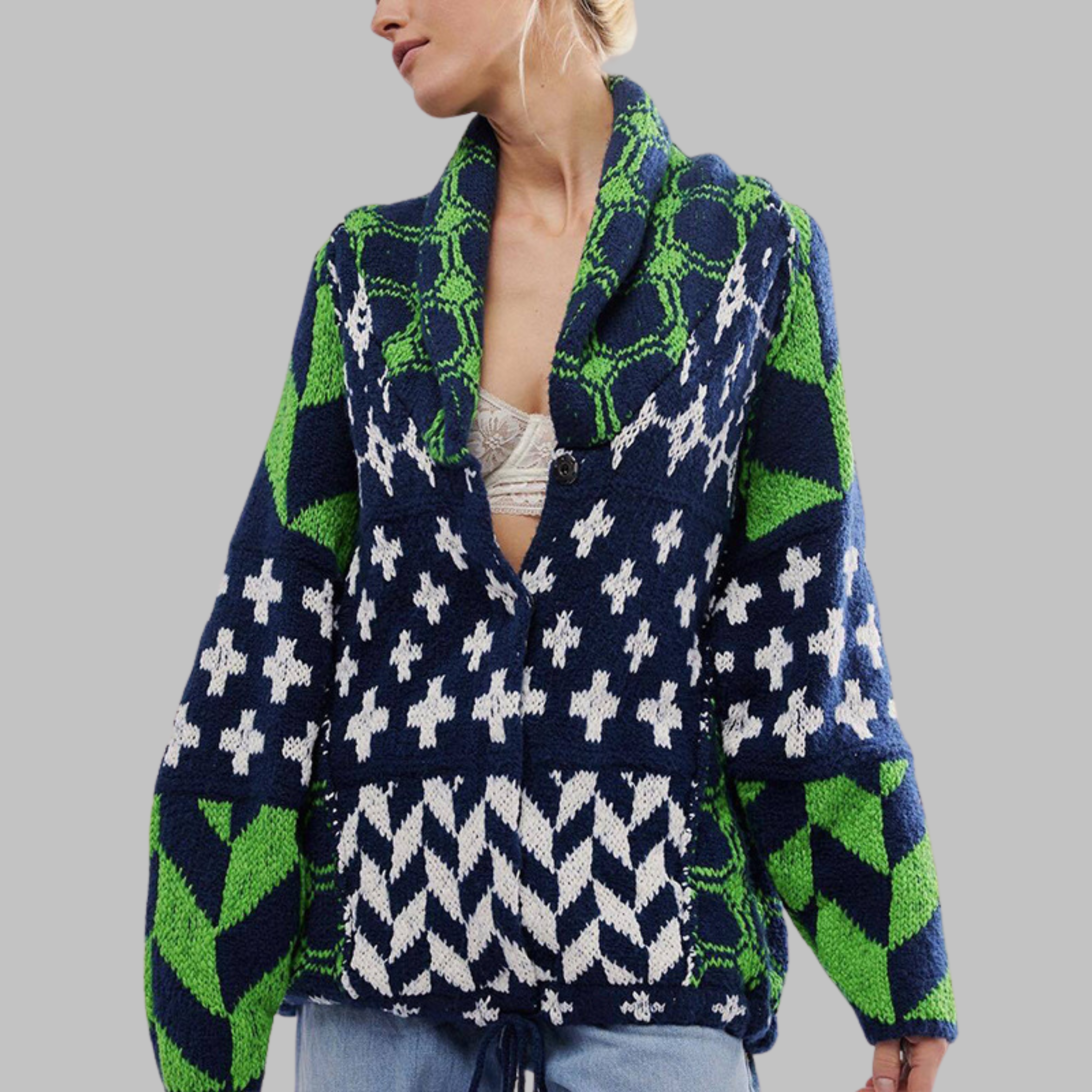 Portia | Vintage oversized vest met knoopjeskraag