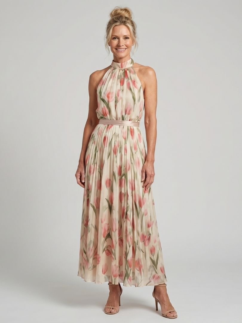 Roos | Midi Halter Bloemen Jurk
