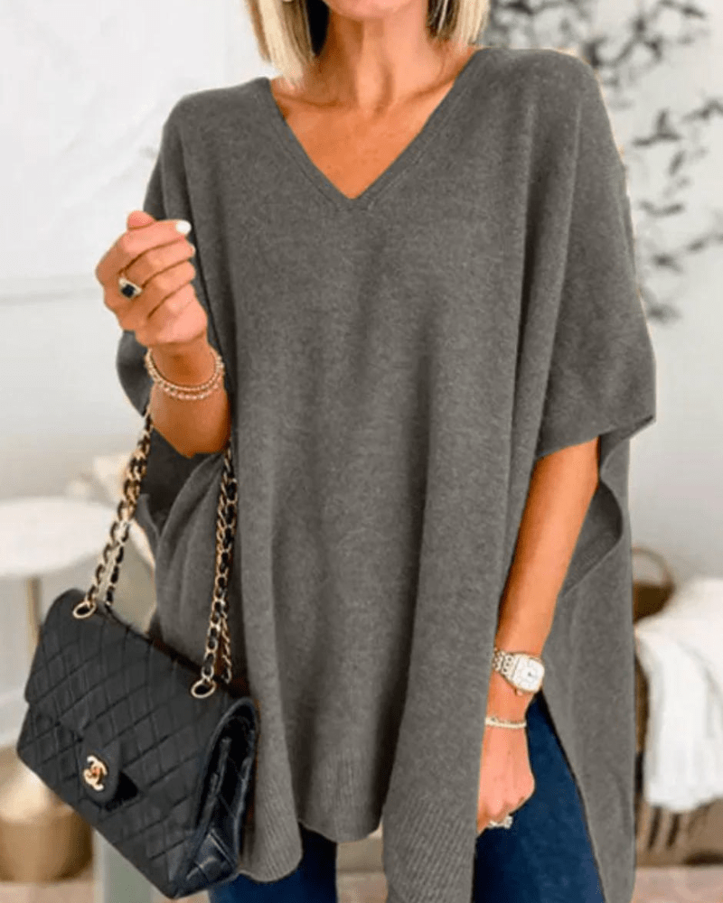 Erica | Poncho-trui met V-hals en ruime pasvorm