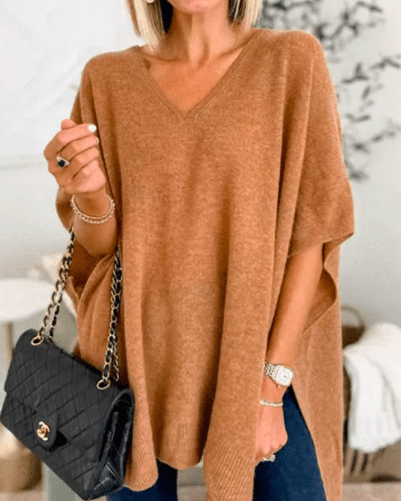 Erica | Poncho-trui met V-hals en ruime pasvorm