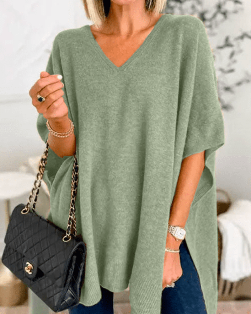 Erica | Poncho-trui met V-hals en ruime pasvorm