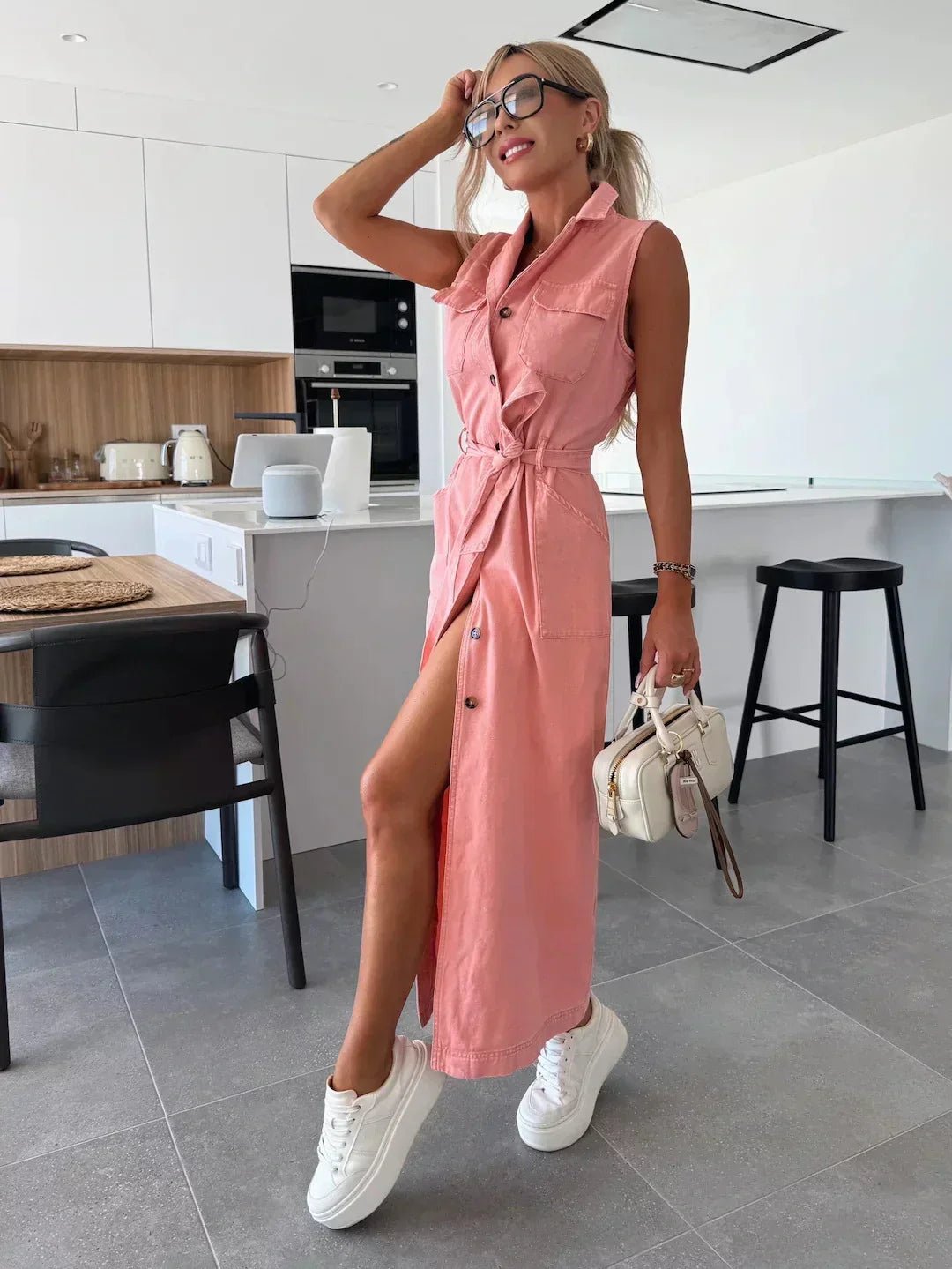 Hanna | Mouwloos lang denim jurk