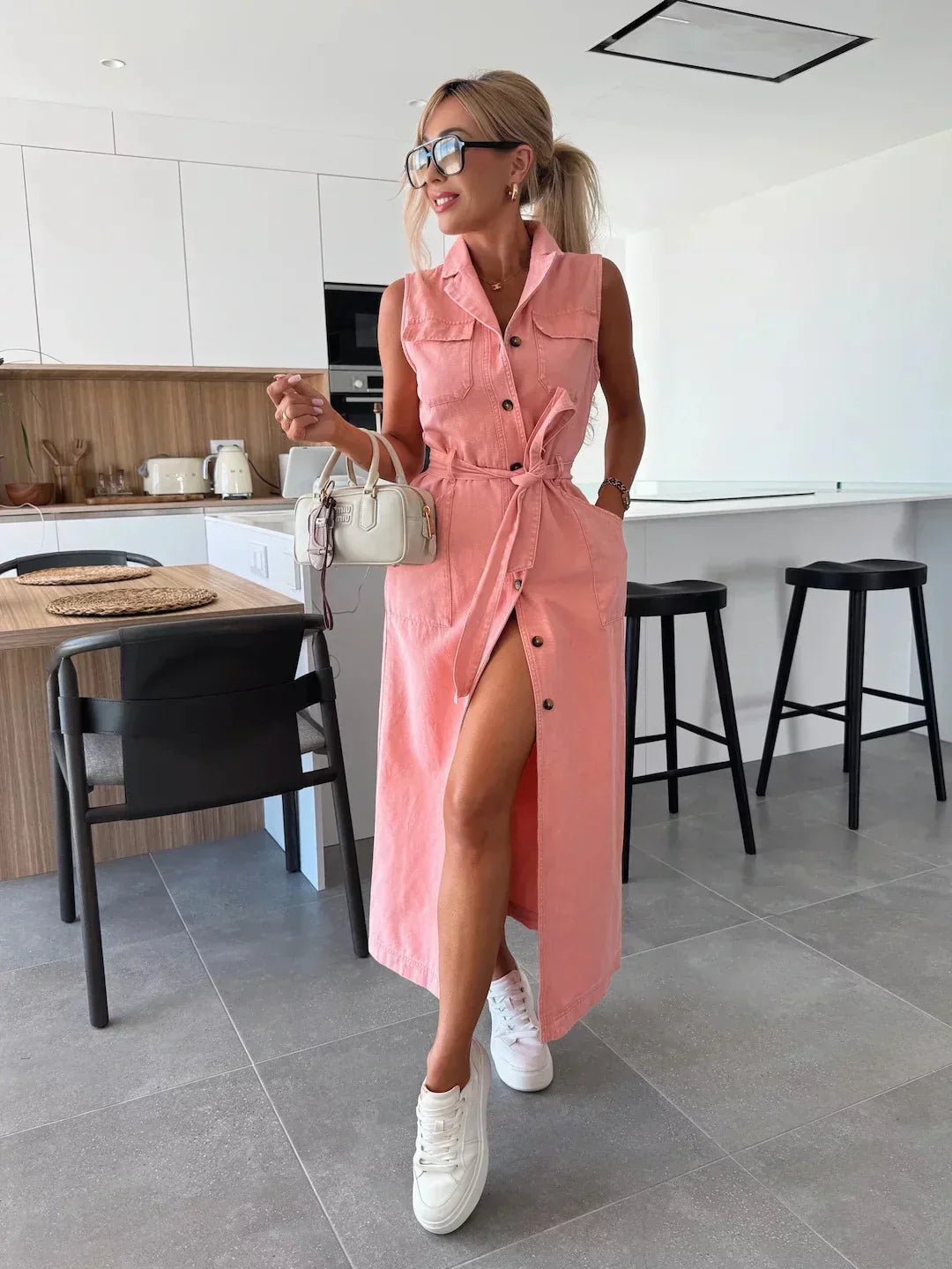 Hanna | Mouwloos lang denim jurk