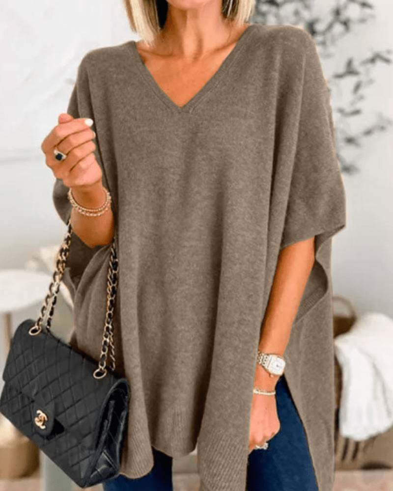 Erica | Poncho-trui met V-hals en ruime pasvorm