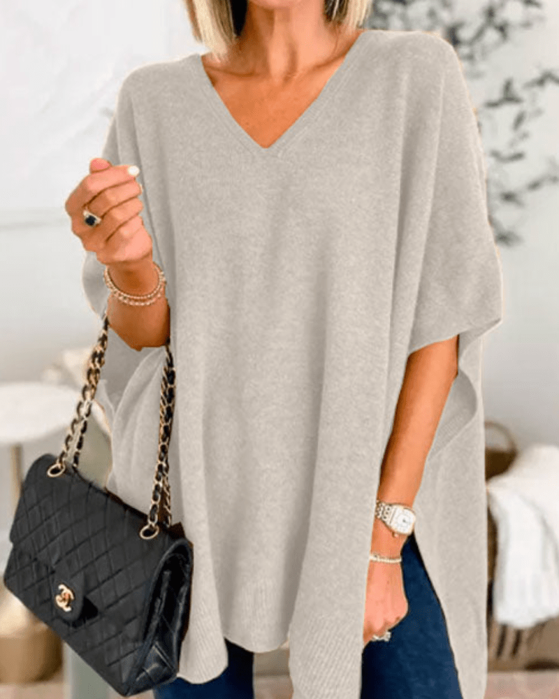 Erica | Poncho-trui met V-hals en ruime pasvorm