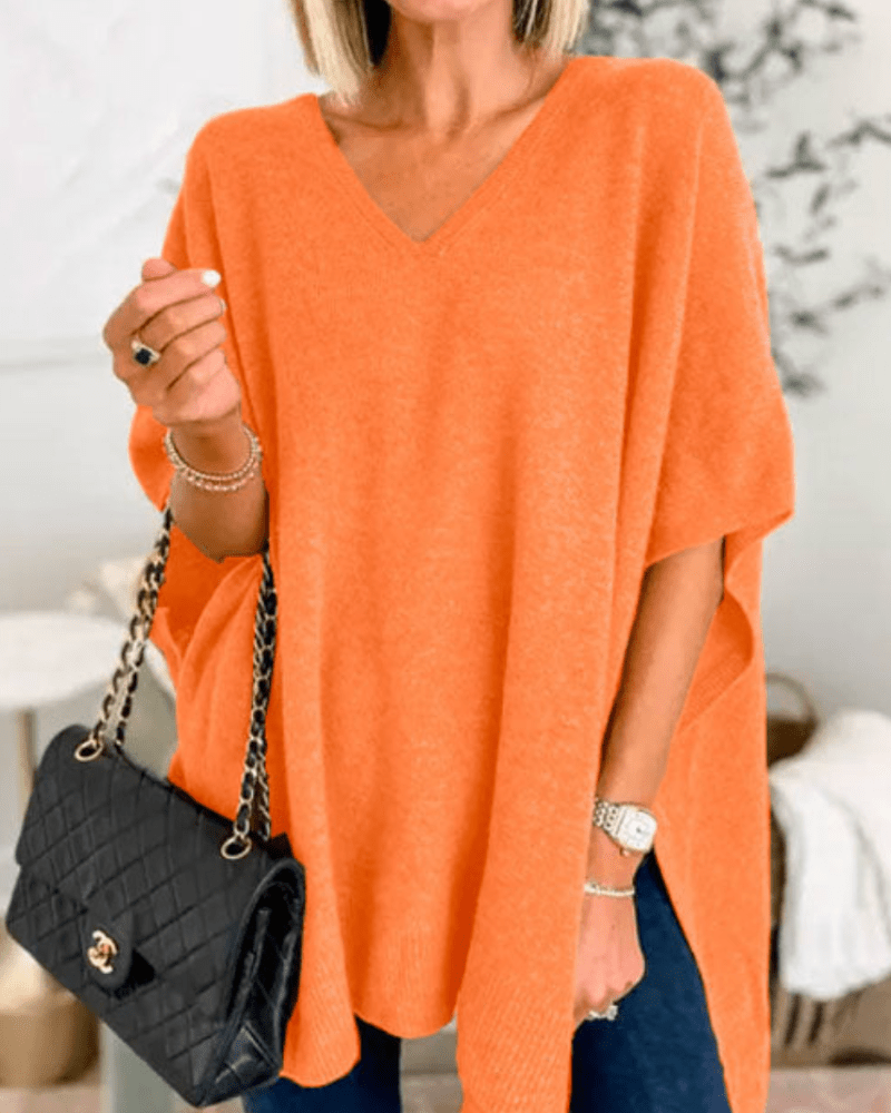 Erica | Poncho-trui met V-hals en ruime pasvorm