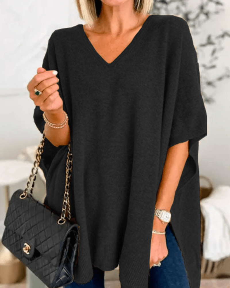 Erica | Poncho-trui met V-hals en ruime pasvorm